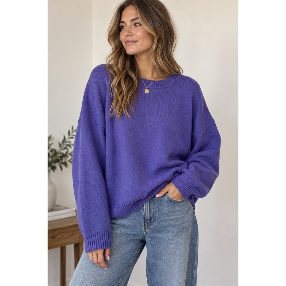 Richer Poorer Purple Cotton Wool Blend Crewneck oversized Sweater Womens Small